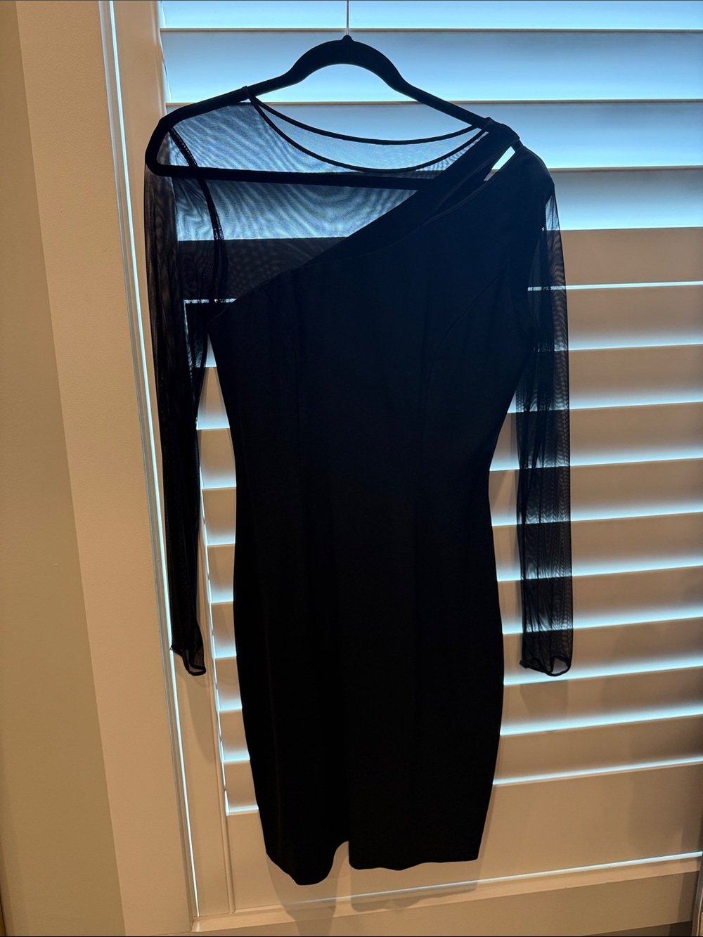 Cache Black One-Shoulder Mini Dress with Sheer Sleeves